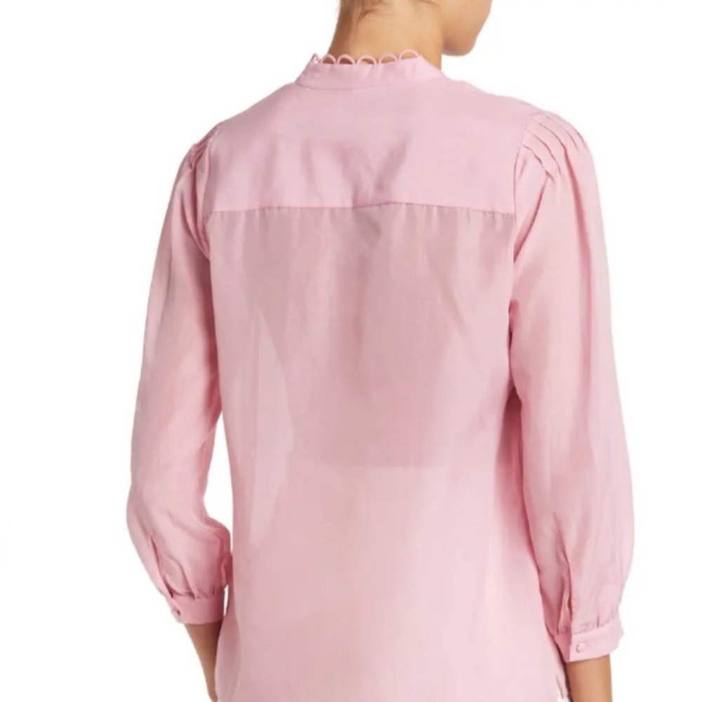 Reiss Ashlyn Ruffle Split Neck Long 3/4 Sleeve Blouse Pink Top  Women’s 10 NEW - Picture 2 of 6